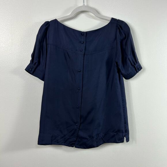 Lilly Pulitzer Navy Blue Ruffle Blouse 100% Silk Short Sleeved Size 0 - Picture 6 of 7